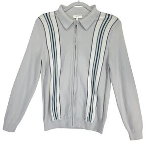 Reiss Zip Cardigan Sweater Full Zip Men S Gray Striped Knit Collared Minimalist
